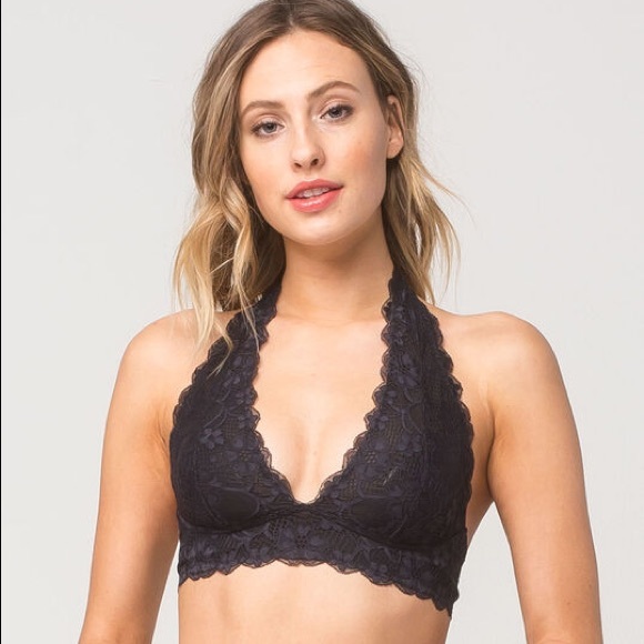 Free People Galloon Halter Lace Bralette (2 available: black & grey) - Picture 2 of 14